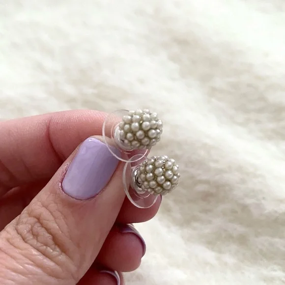 Anthropologie Pearl Pave Stud Ball Earrings - Picture 4 of 5